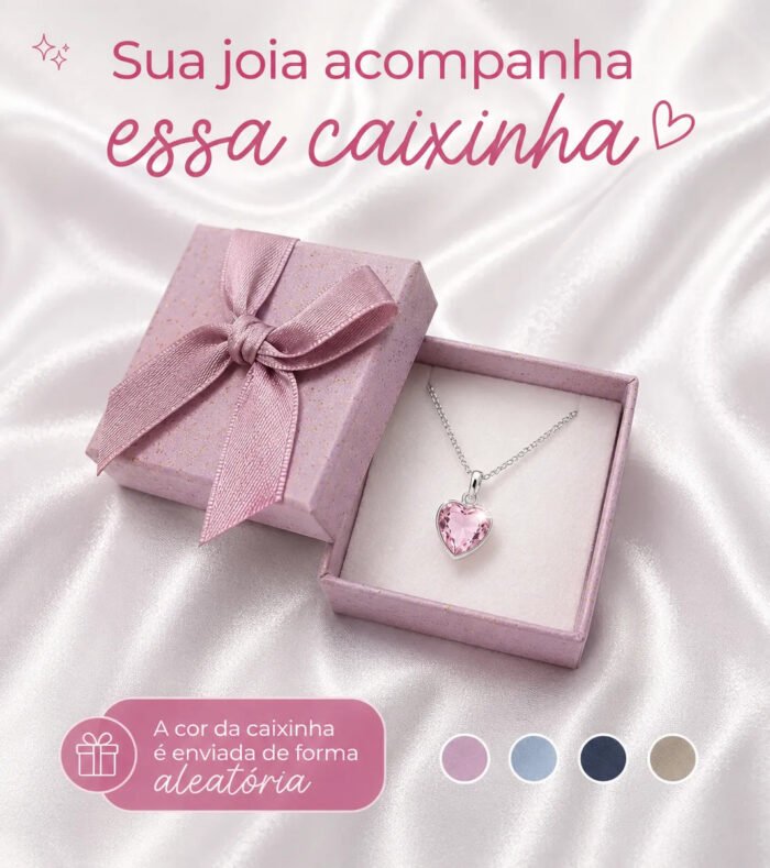Colar Feminino Ponto De Luz Coracao Prata 925 Caixinha Rosa - Imagem 4