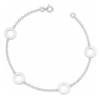Pulseira Prata 925 Feminina Circulos Ajustavel Delicada Prateado 18 Cm