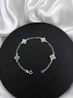 Pulseira Trevo Prata 925 Feminina Delicada Ajustável Prateado 18 Cm - Imagem 3