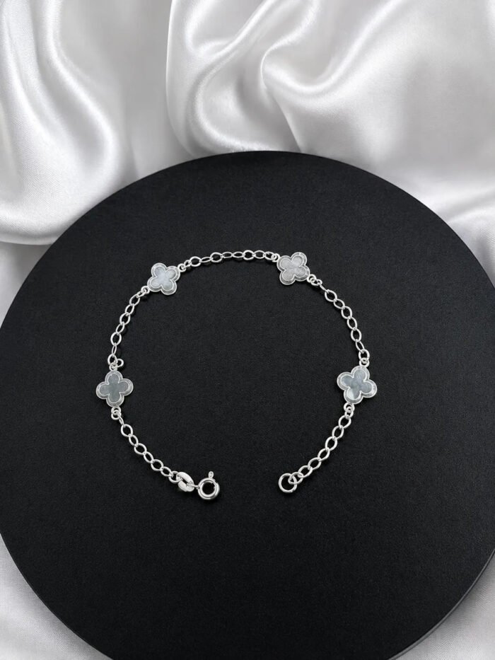Pulseira Trevo Prata 925 Feminina Delicada Ajustável Prateado 18 Cm - Imagem 3