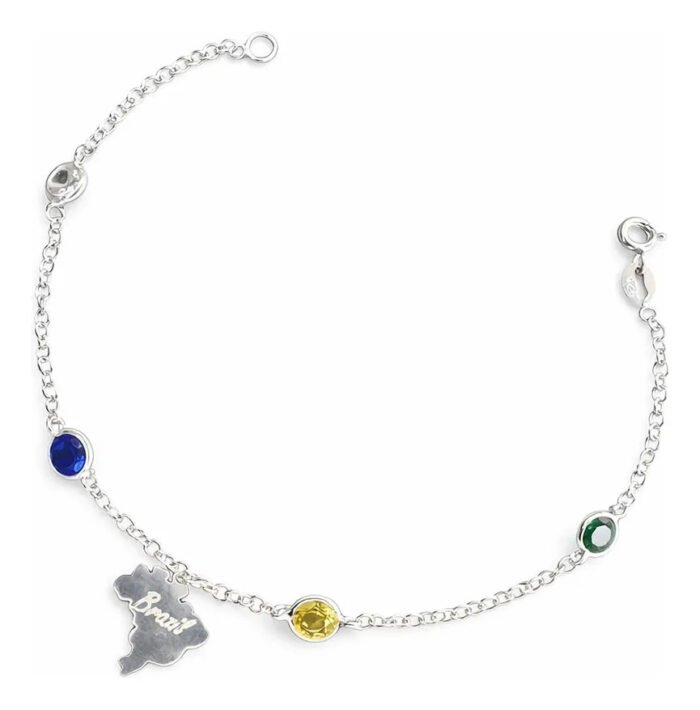 Pulseira Brasil Prata 925 Copa Do Mundo Feminina Delicada 18 Prateado 18 Cm - Imagem 1