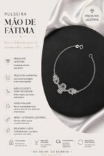 Pulseira Mão De Fátima Patuá Prata 925 Feminina Ajustável Prateado 18 Cm - Imagem 2