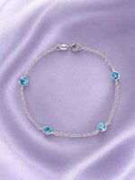 Pulseira Prata 925 Feminina Redonda Zircônia Azul Clar 18 Cm Prateado 18 Cm - Imagem 5