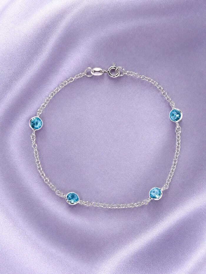 Pulseira Prata 925 Feminina Redonda Zircônia Azul Clar 18 Cm Prateado 18 Cm - Imagem 5