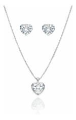 Kit Conjunto Prata 925 Feminino Coração Zircônia Cristal Prateado