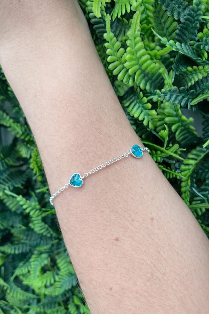 Pulseira Prata 925 Feminina Coração Zirconia Azul Tam 18cm Prateado 18 Cm - Imagem 3