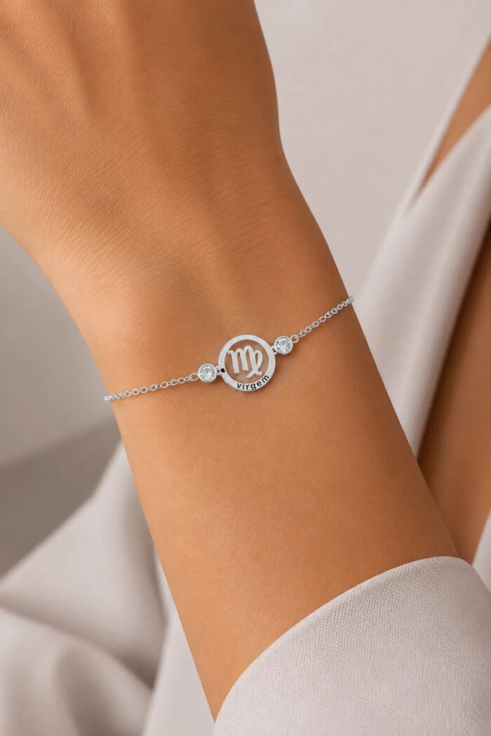 Pulseira Signo Prata 925 Feminina Medalha Pingente Virgem 18 Cm - Imagem 3