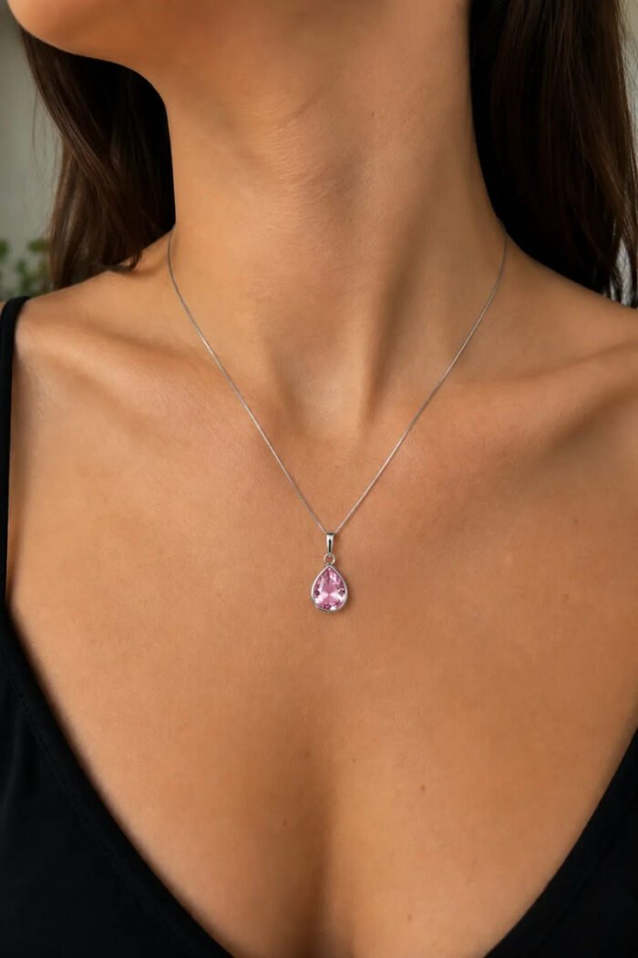 Colar Feminino Ponto De Luz Gota Prata 925 Caixinha Rosa - Imagem 3