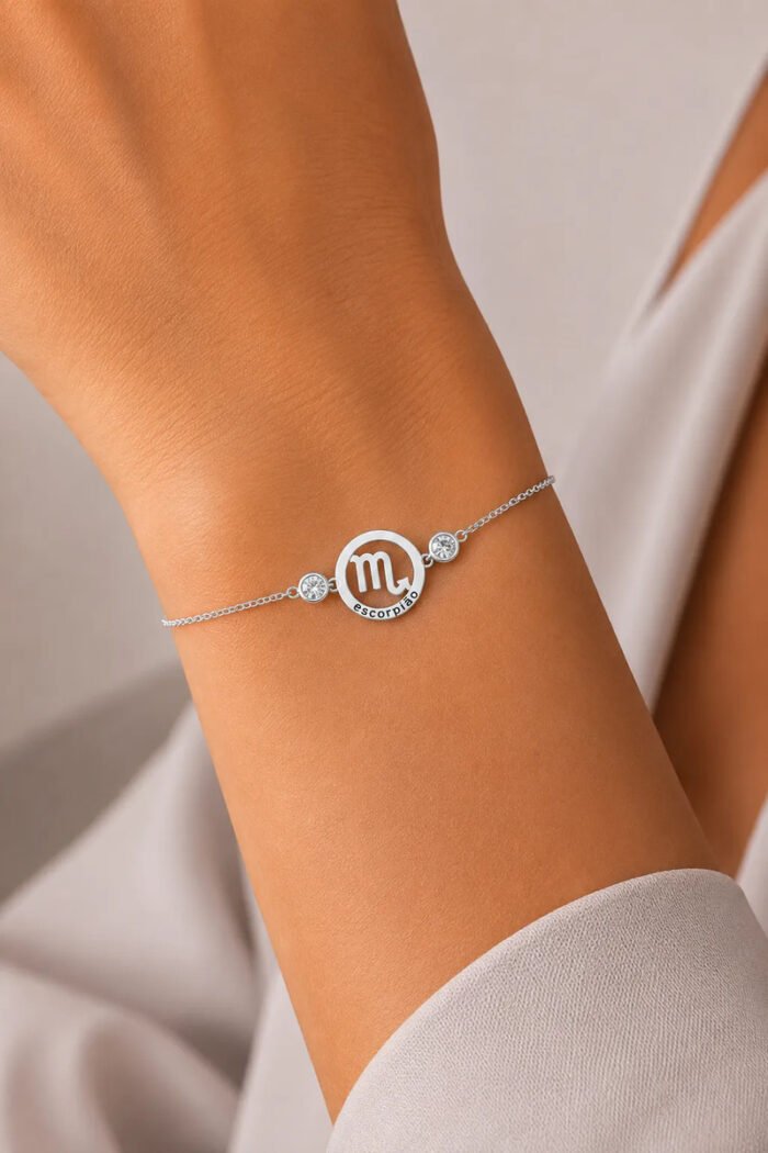 Pulseira Signo Prata 925 Feminina Medalha Pingente Escorpião 18 Cm - Imagem 3