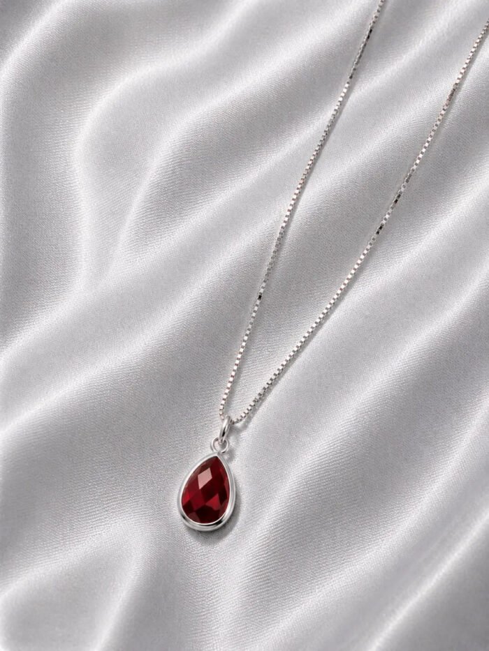 Colar Feminino Ponto De Luz Gota Prata 925 Caixinha Vermelho - Imagem 5