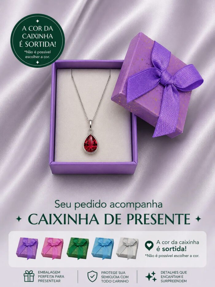Colar Feminino Ponto De Luz Gota Prata 925 Caixinha Vermelho - Imagem 4
