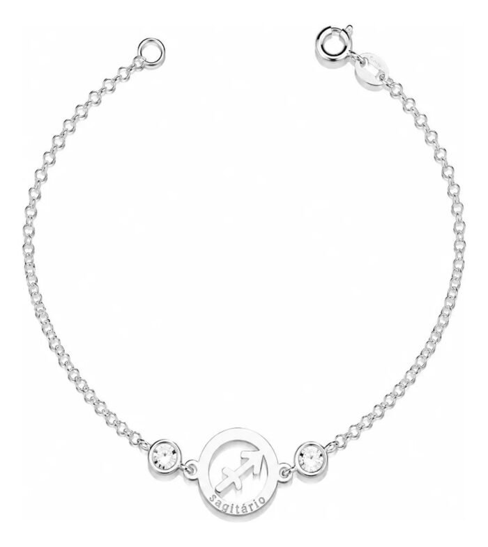 Pulseira Signo Prata 925 Feminina Medalha Pingente Sagitário 18 Cm - Imagem 1