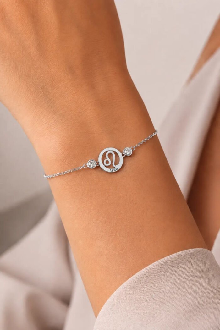 Pulseira Signo Prata 925 Feminina Medalha Pingente Leão 18 Cm - Imagem 3