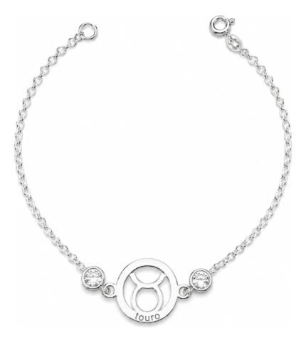 Pulseira Signo Prata 925 Feminina Medalha Pingente Touro 18 Cm