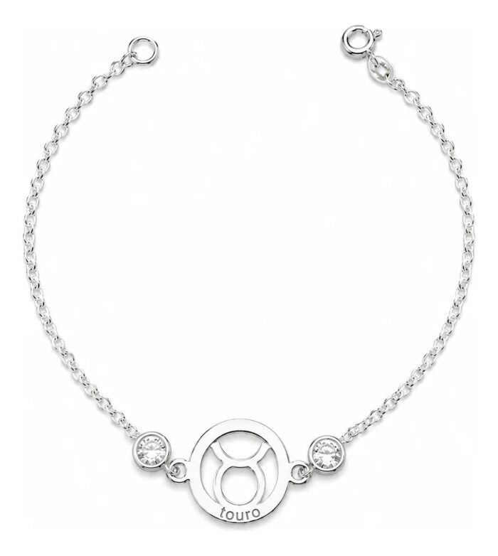 Pulseira Signo Prata 925 Feminina Medalha Pingente Touro 18 Cm - Imagem 1