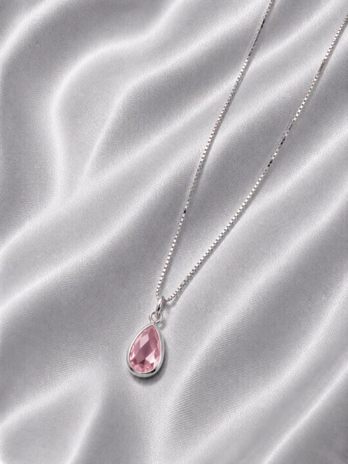 Colar Feminino Ponto De Luz Gota Prata 925 Caixinha Rosa - Imagem 5