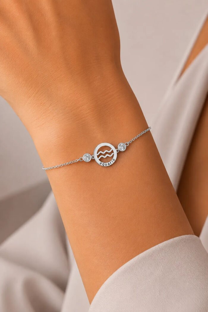 Pulseira Signo Prata 925 Feminina Medalha Pingente Aquario 18 Cm - Imagem 3