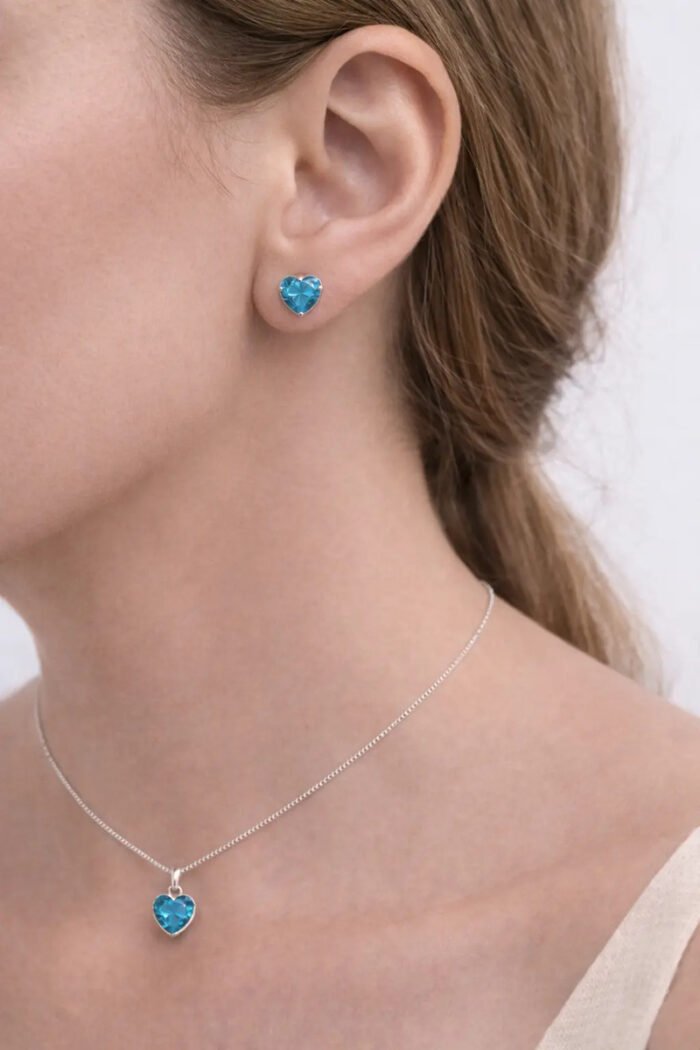 Kit Conjunto Prata 925 Feminino Coração Zircônia Turmalina Prateado - Imagem 3