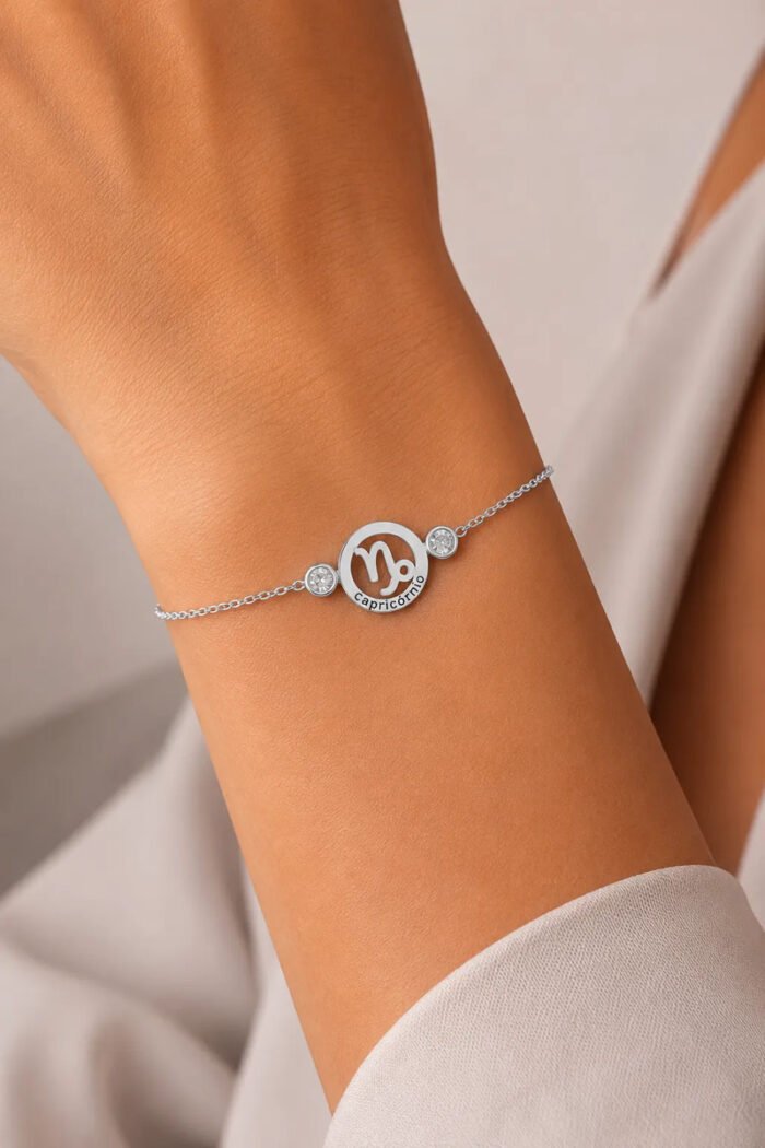 Pulseira Signo Prata 925 Feminina Medalha Pingente Capricórnio 18 Cm - Imagem 3
