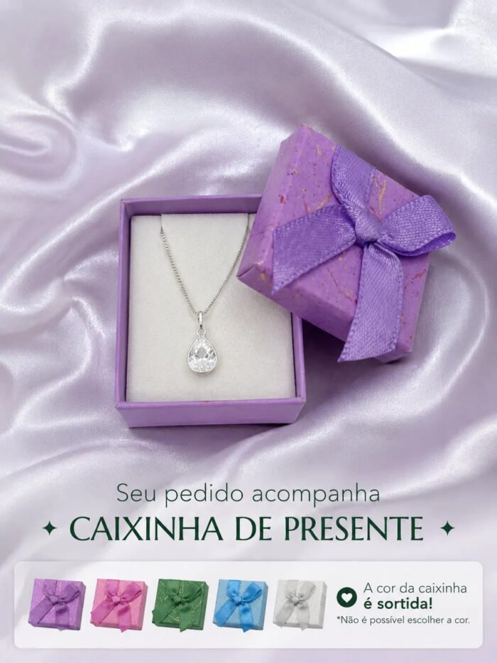 Colar Feminino Ponto De Luz Gota Prata 925 Caixinha Branco - Imagem 4