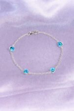 Pulseira Prata 925 Feminina Coração Zirconia Azul Tam 18cm Prateado 18 Cm - Imagem 6
