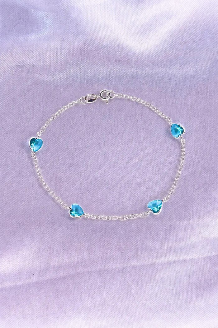 Pulseira Prata 925 Feminina Coração Zirconia Azul Tam 18cm Prateado 18 Cm - Imagem 6