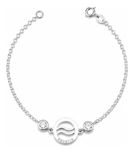 Pulseira Signo Prata 925 Feminina Medalha Pingente Aquario 18 Cm