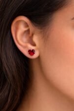 Kit Conjunto Prata 925 Feminino Coração Zircônia Vermelho Prateado - Imagem 4