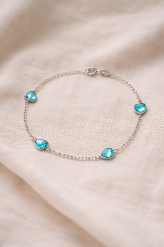 Pulseira Prata 925 Feminina Coração Zirconia Azul Tam 18cm Prateado 18 Cm - Imagem 7
