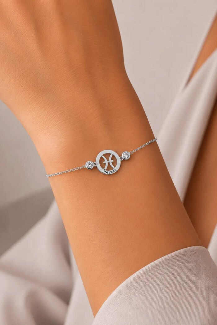 Pulseira Signo Prata 925 Feminina Medalha Pingente Peixes 18 Cm - Imagem 3