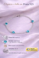 Pulseira Prata 925 Feminina Coração Zirconia Azul Tam 18cm Prateado 18 Cm - Imagem 2