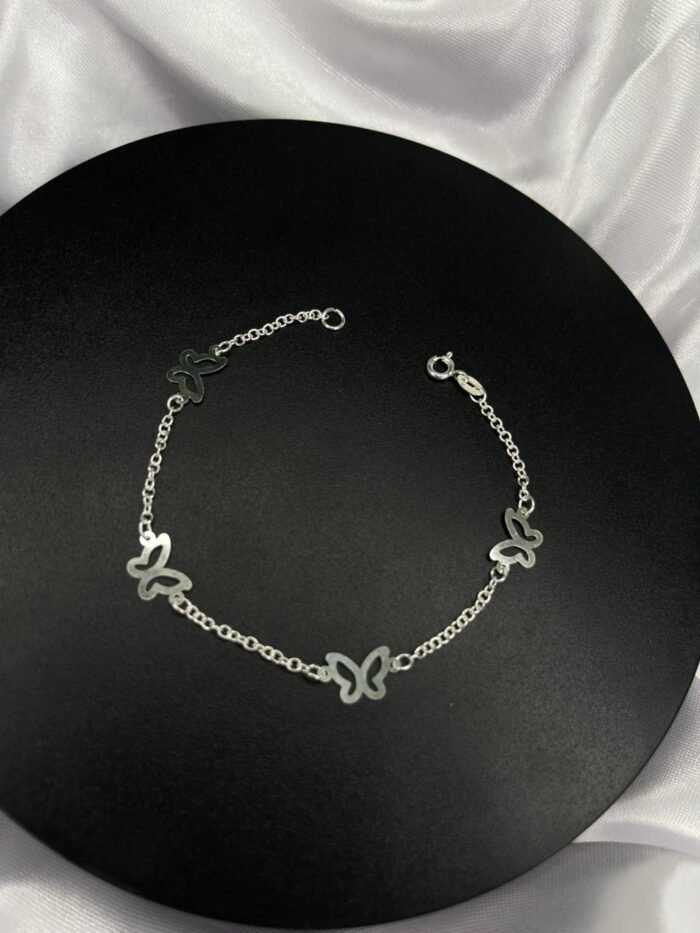 Pulseira Prata 925 Borboletas Feminina Delicada Prateado 18 Cm - Imagem 3