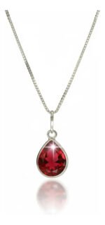 Colar Feminino Ponto De Luz Gota Prata 925 Caixinha Vermelho