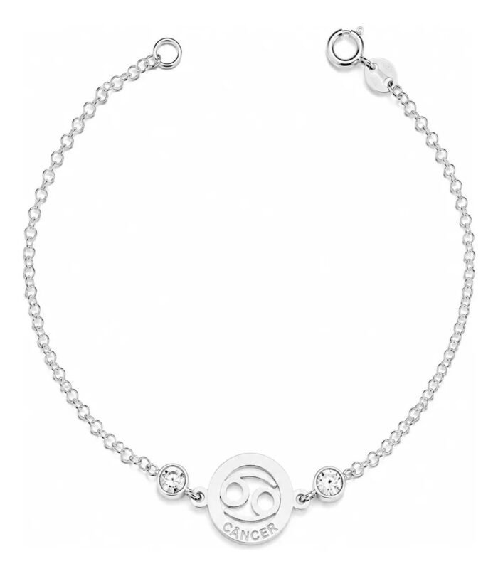 Pulseira Signo Prata 925 Feminina Medalha Pingente Câncer 18 Cm - Imagem 1