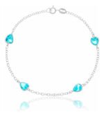 Pulseira Prata 925 Feminina Coração Zirconia Azul Tam 18cm Prateado 18 Cm