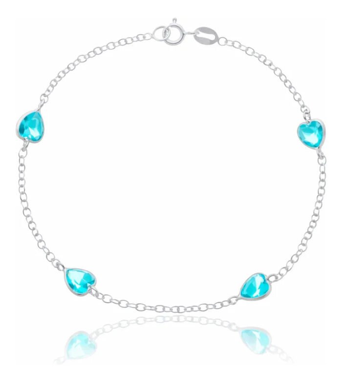 5c23f9e9cc7069334d29b3727599eada-44.jpg Pulseira Prata 925 Feminina Coração Zirconia Azul Tam 18cm Prateado 18 Cm - Imagem 1