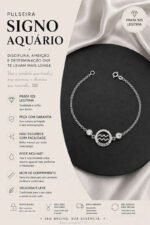 Pulseira Signo Prata 925 Feminina Medalha Pingente Aquario 18 Cm - Imagem 2