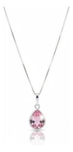Colar Feminino Ponto De Luz Gota Prata 925 Caixinha Rosa