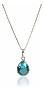 Colar Feminino Ponto De Luz Gota Prata 925 Caixinha Azul Celeste