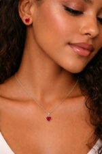 Kit Conjunto Prata 925 Feminino Coração Zircônia Vermelho Prateado - Imagem 3