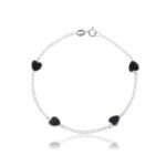 Pulseira Prata 925 Feminina Redonda Zircônia Preta 18 Cm Prateado 18 Cm