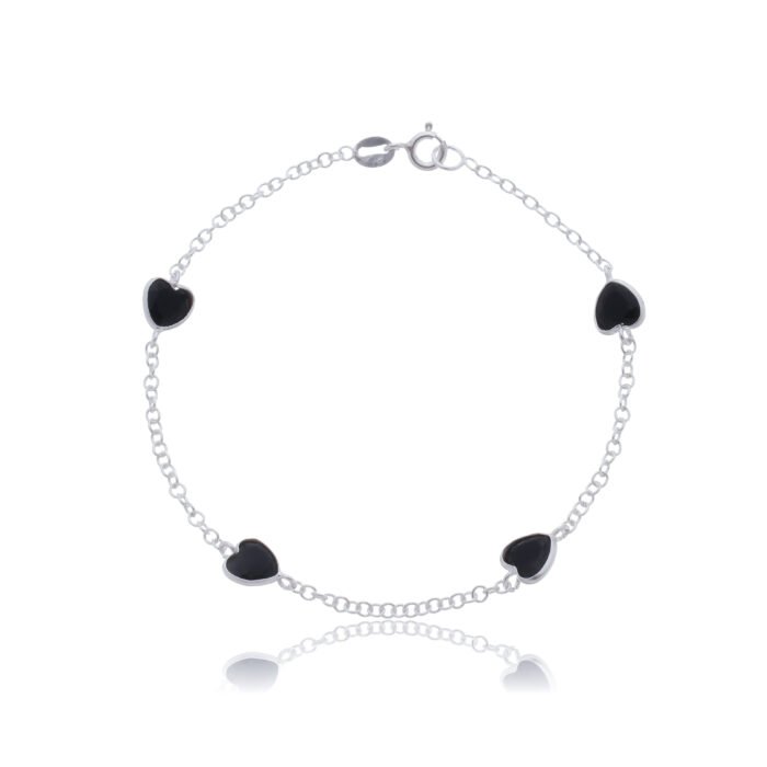 Pulseira Prata 925 Feminina Redonda Zircônia Preta 18 Cm Prateado 18 Cm - Imagem 1
