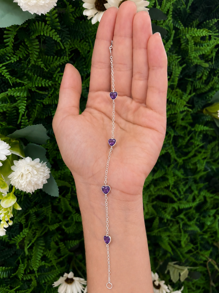 Pulseira Prata 925 Feminina Coração Zircônia Roxa 18 Cm Prateado 18 Cm - Imagem 4