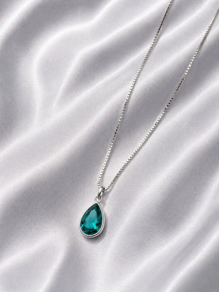 Colar Feminino Ponto De Luz Gota Prata 925 Caixinha Turmalina - Imagem 5