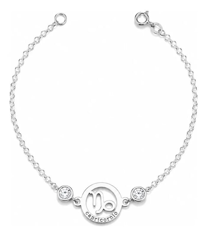 Pulseira Signo Prata 925 Feminina Medalha Pingente Capricórnio 18 Cm - Imagem 1