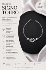 Pulseira Signo Prata 925 Feminina Medalha Pingente Touro 18 Cm - Imagem 2