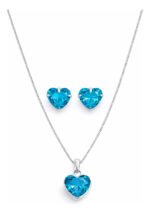 Kit Conjunto Prata 925 Feminino Coração Zircônia Turmalina Prateado