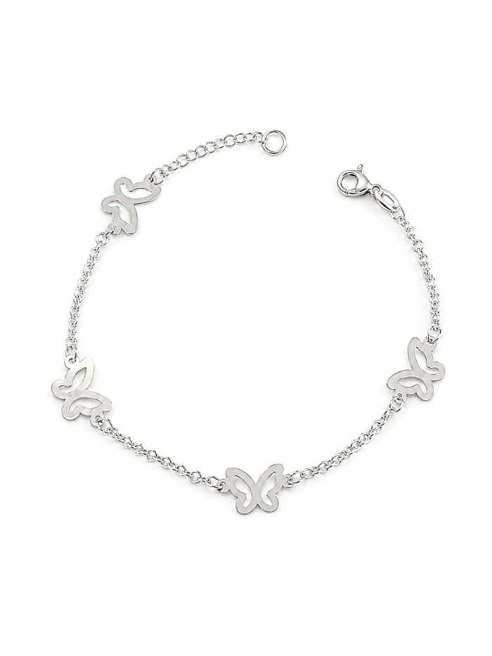 Pulseira Prata 925 Borboletas Feminina Delicada Prateado 18 Cm - Imagem 1