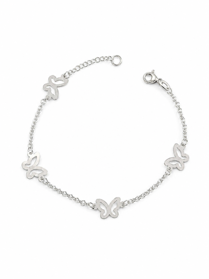 Pulseira Prata 925 Borboletas Feminina Delicada Prateado 18 Cm