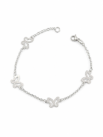 Pulseira Prata 925 Borboletas Feminina Delicada Prateado 18 Cm